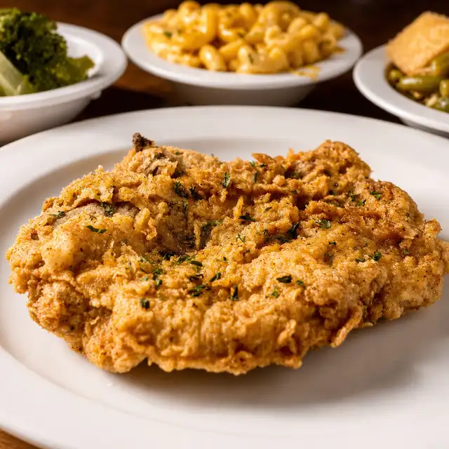 Fried Pork Chops with Three Sides.