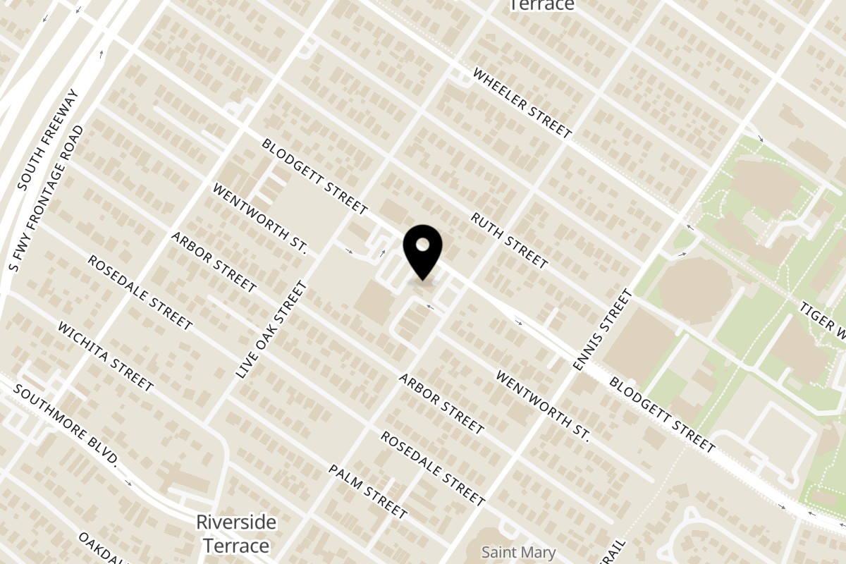 Map showing the location of Mikki's Soul Food Cafe Blodgett St. on 2712 Blodgett St in Houston